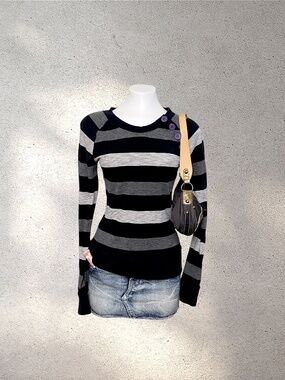 Vtg Roxy Striped Long Sleeve Top | Y2K Surf Core Purple Button Detail